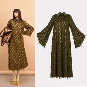 NWT Julia Allert Olive Green Textured Long Sleeve Midi Dress Size XS